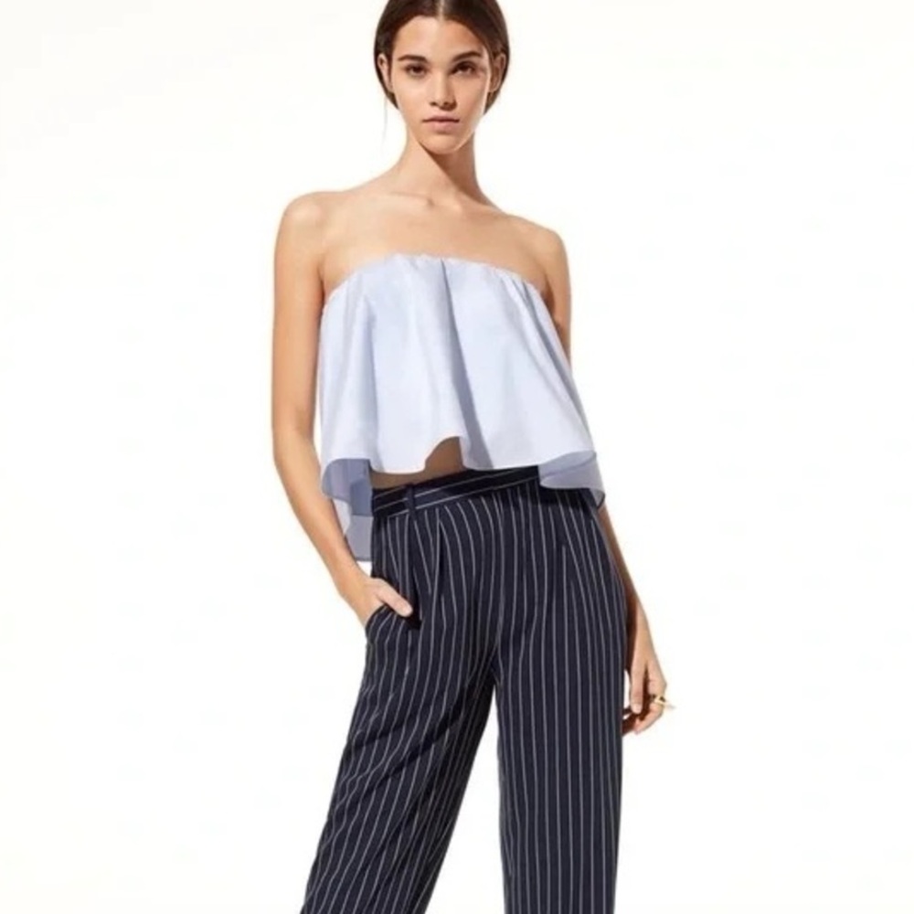 Aritzia White and Blue Eckerd Strapless top